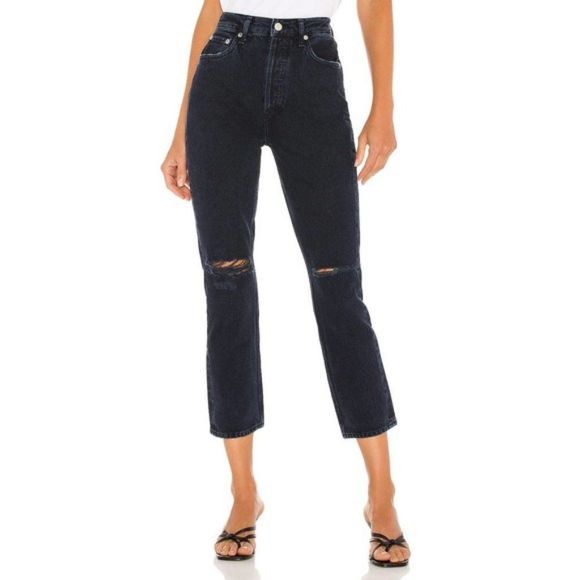 Agolde Riley Distressed High Rise Straight Crop - Picture 2 of 10
